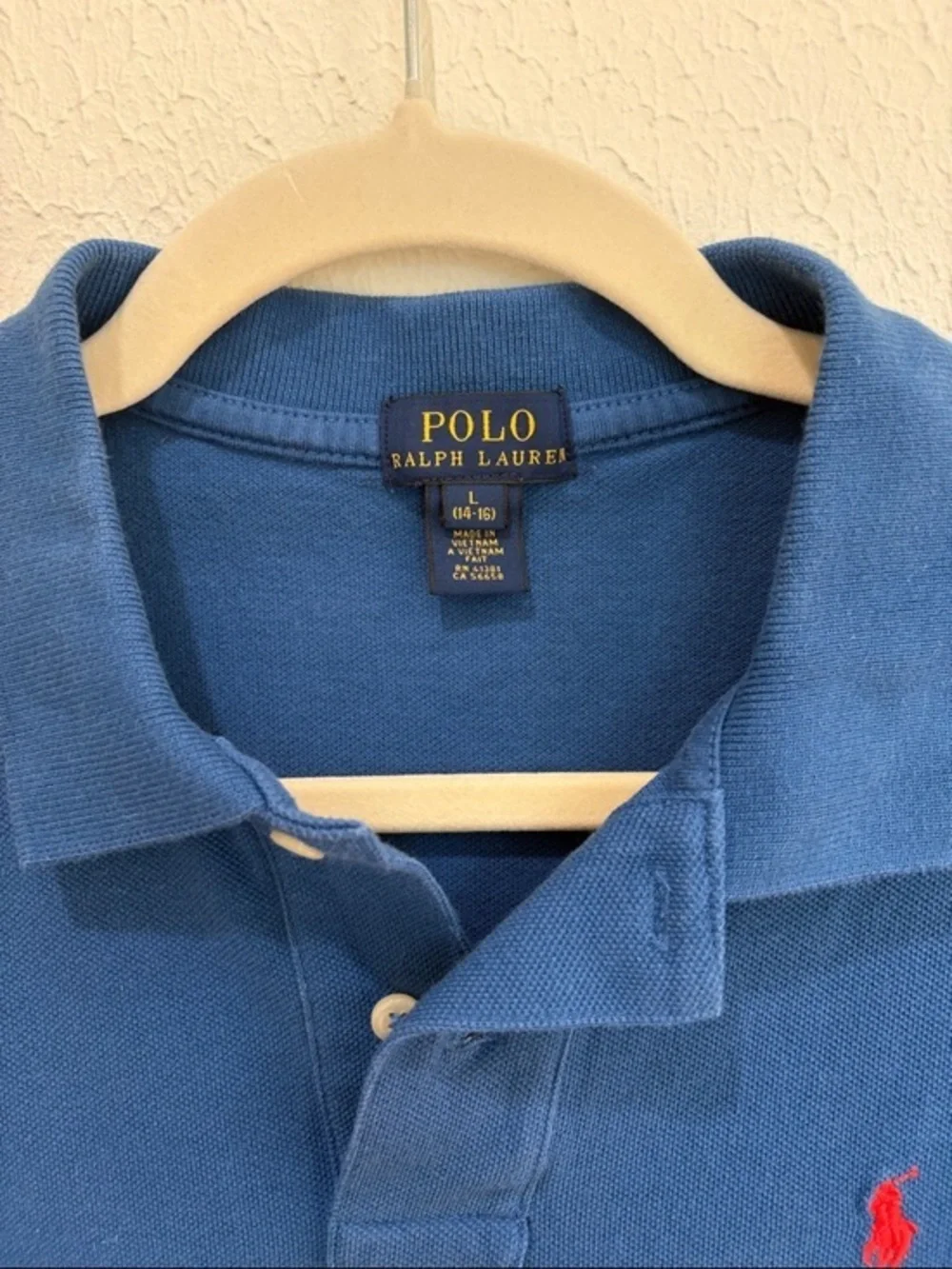 Ralph Lauren Boys L 14-16 Blue Polo with Red Pony Logo